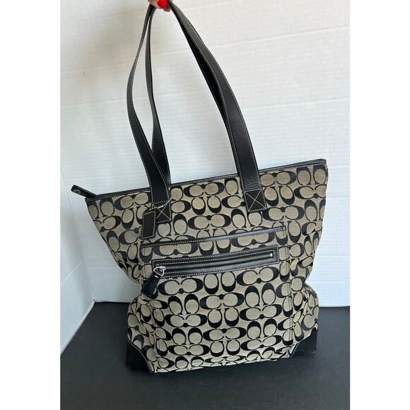 Coach Gray Black Canvas and Leather Signature C Tote Purse Shoulder Bag - Picture 1 of 13